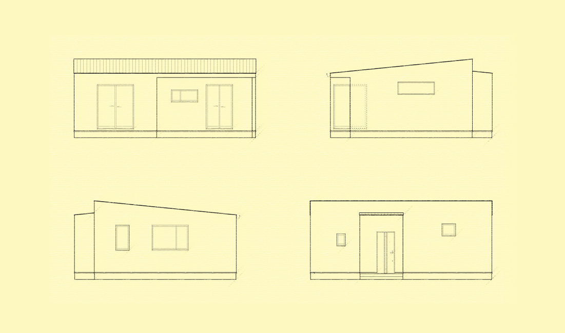 那須の平屋の小さな家　立面図
