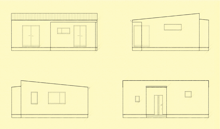 那須の平屋の小さな家　立面図